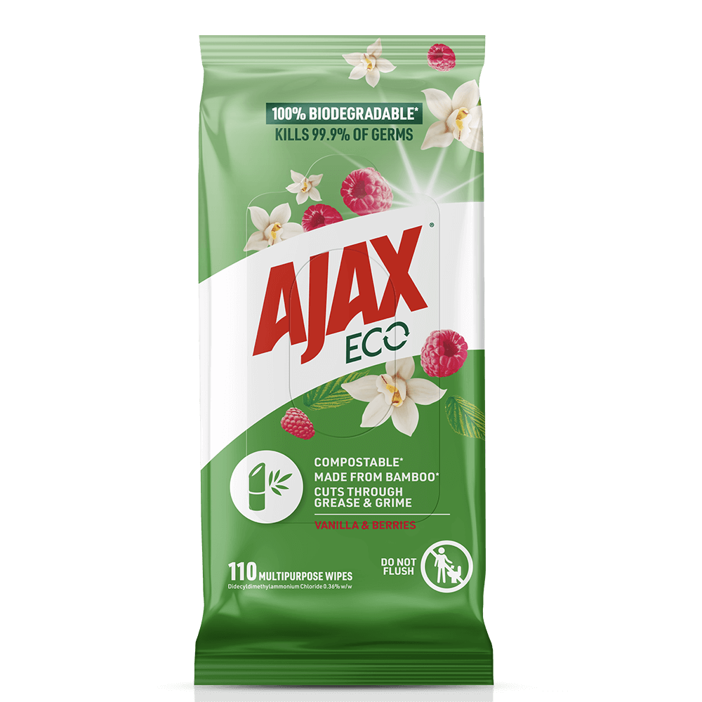 Ajax® Eco Multipurpose Antibacterial Wipes Vanilla and Berries | Ajax