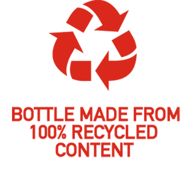 Bottle made from 100% recycled content Bottle made from 100% recycled content