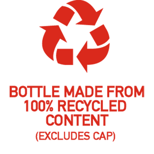 Bottle made from 100% recycled content Bottle made from 100% recycled content