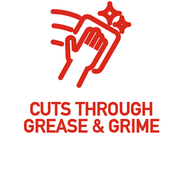 cuts through grease & grime cuts through grease & grime