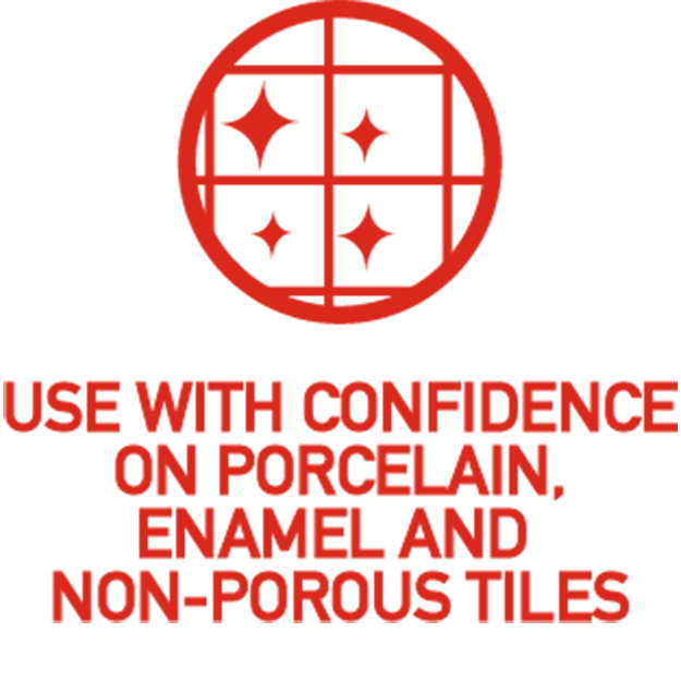 Use with confidence on porcelain, enamel and non-porous tiles. Use with confidence on porcelain, enamel and non-porous tiles.